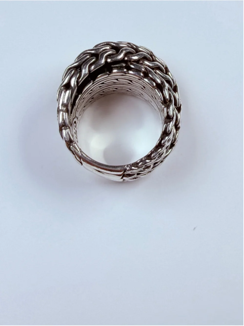 John Hardy Tiga Classic Chain Overlap Wrap 925 Sterling Silver Chunky Band Ring